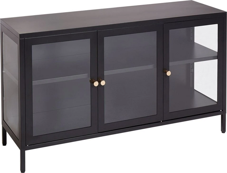 Beliani Spintelė su stiklinėmis durelėmis NEWPORT metalinė 115 cm, juoda