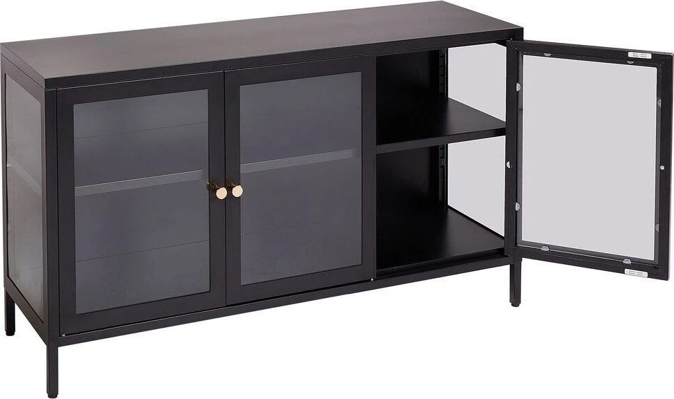 Beliani Spintelė su stiklinėmis durelėmis NEWPORT metalinė 115 cm, juoda