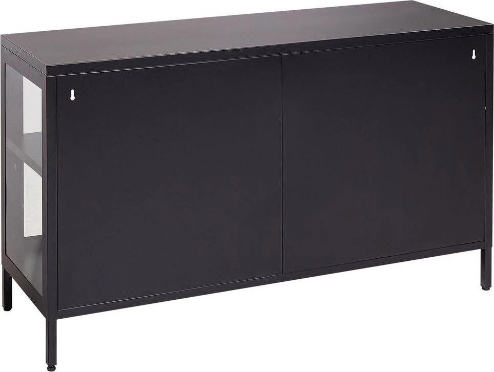 Beliani Spintelė su stiklinėmis durelėmis NEWPORT metalinė 115 cm, juoda