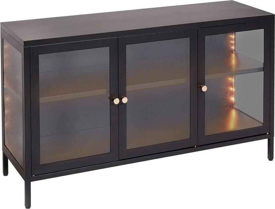 Beliani Spintelė su stiklinėmis durelėmis NEWPORT metalinė 115 cm, juoda