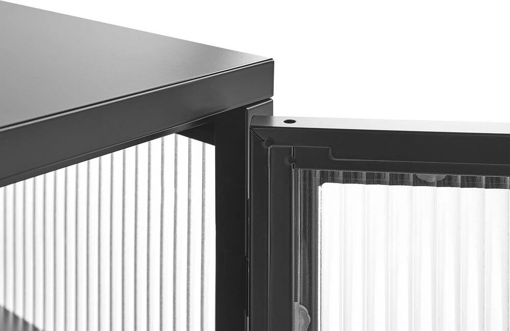 Beliani Spintelė su stiklinėmis durelėmis DEVON metalinė 115 cm, juoda