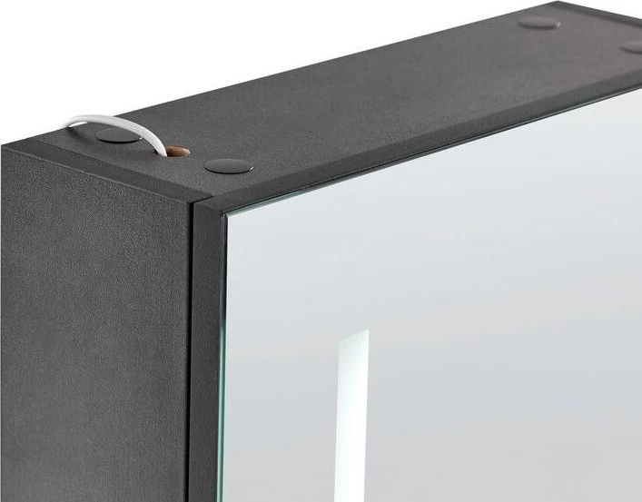Beliani Pakabinama vonios kambario spintelė su LED veidrodžiu CAMERON 40 cm 60 cm juoda
