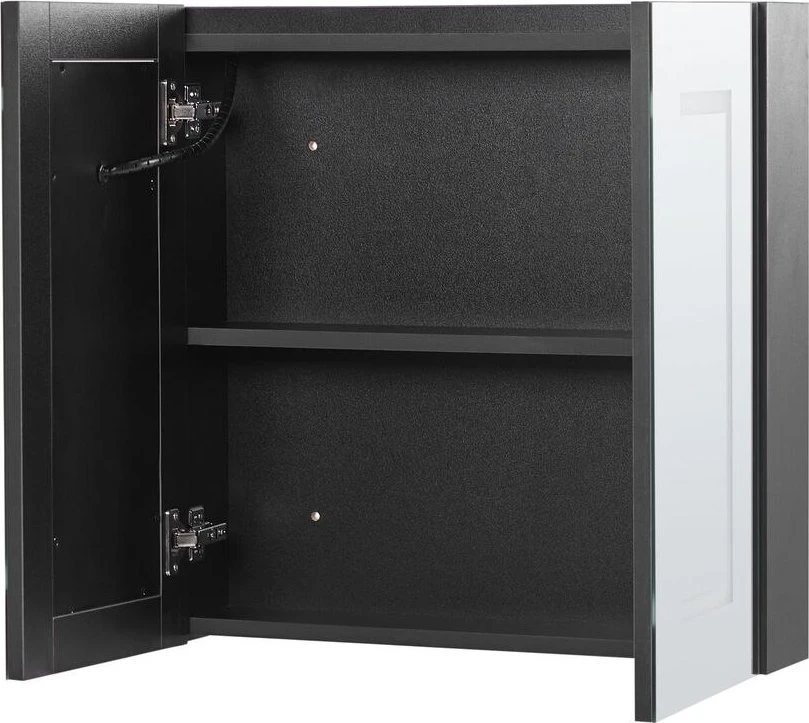 Beliani Pakabinama vonios kambario spintelė su LED veidrodžiu MAZARREDO 60 cm Juoda