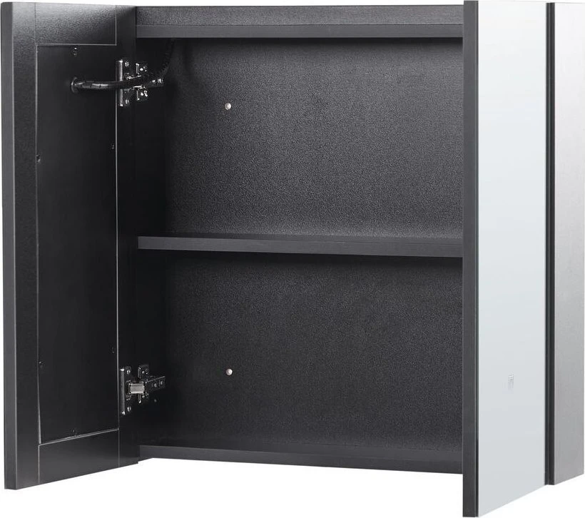 Beliani Pakabinama vonios spintelė su LED veidrodžiu CHABUNCO 60 cm 60 cm juoda
