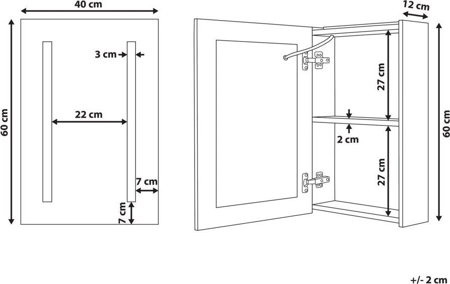 Beliani Pakabinama vonios kambario spintelė su LED veidrodžiu CAMERON 40 cm 60 cm juoda