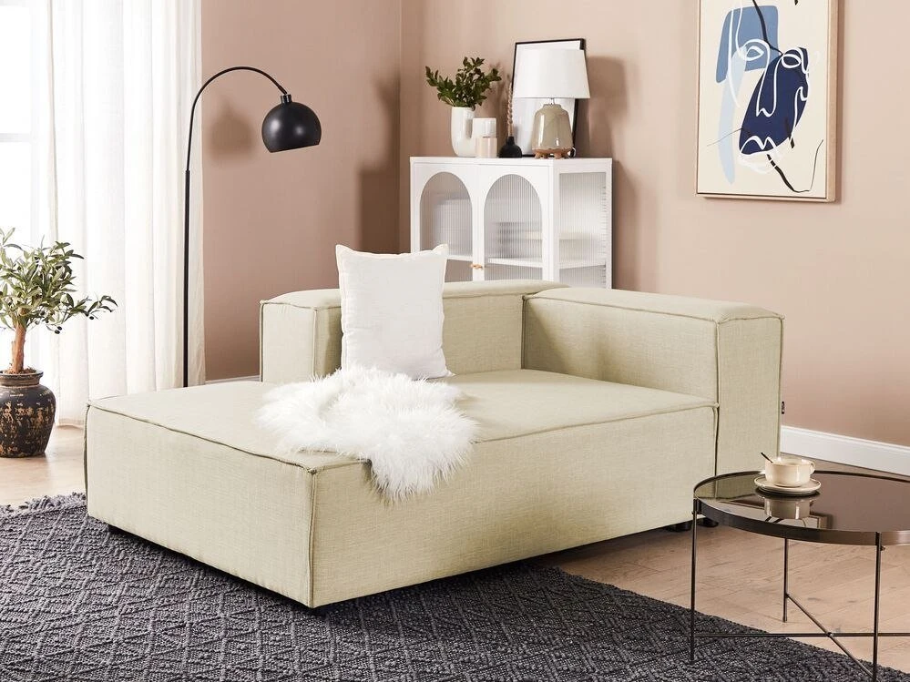 Sofa Beliani Šezlongas APRICA sintetinis linas smėlio spalvos