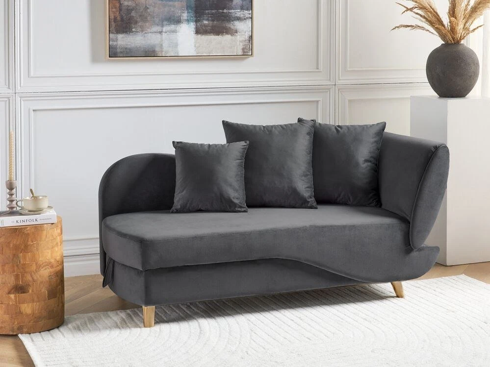 Sofa Beliani Dešininės pusės šezlongas MERI veliūrinis tamsiai pilkas su daiktadėže