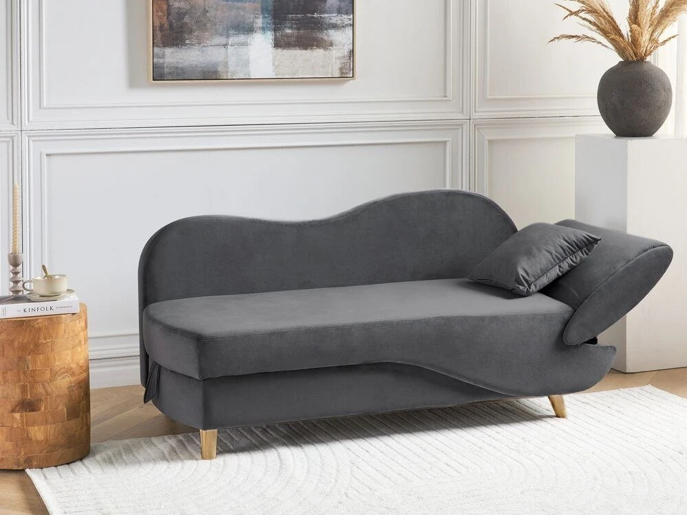 Sofa Beliani Dešininės pusės šezlongas MERI veliūrinis tamsiai pilkas su daiktadėže