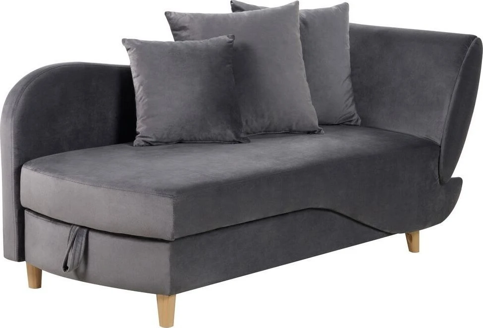 Sofa Beliani Dešininės pusės šezlongas MERI veliūrinis tamsiai pilkas su daiktadėže
