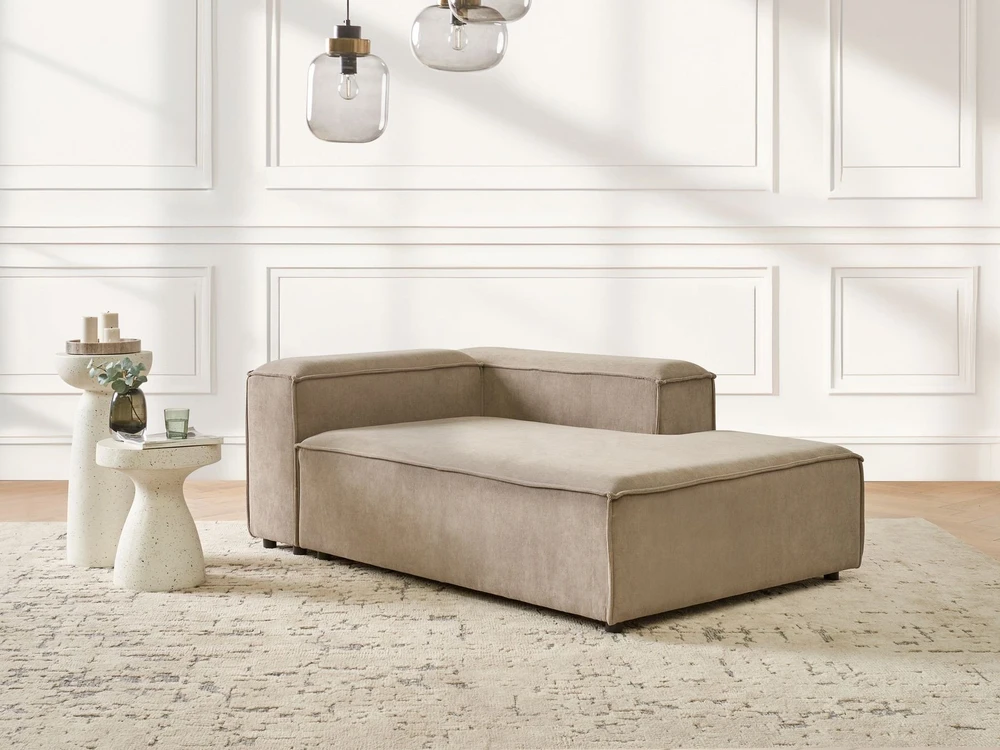 Sofa Beliani Kairinis šezlongas ARDAL, briaunotas velvetas, šviesiai rudas