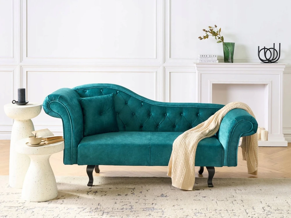 Sofa Beliani Kairysis gultas LATTES II veliūras smaragdo spalvos su pagalve