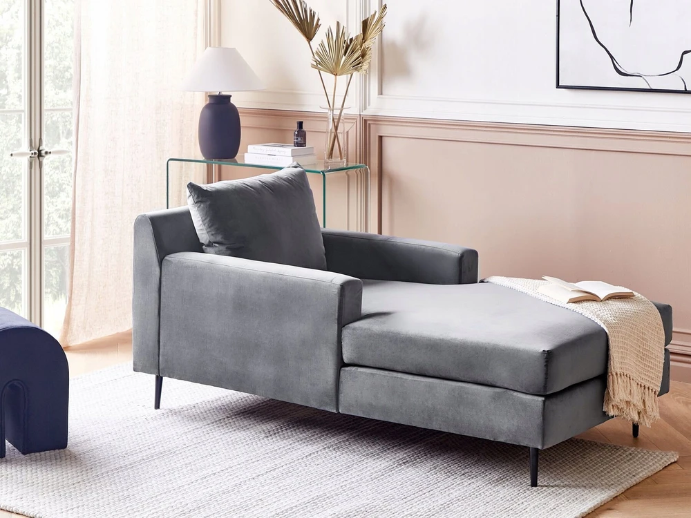 Sofa Beliani Šezlongas GUERET veliūrinis pilkas
