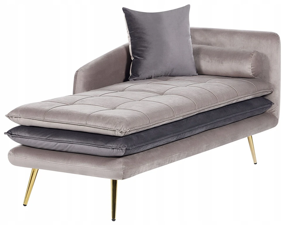 Sofa Beliani Dešininis šezlongas GONESSE, veliūrinis, smėlio ir pilkos spalvos