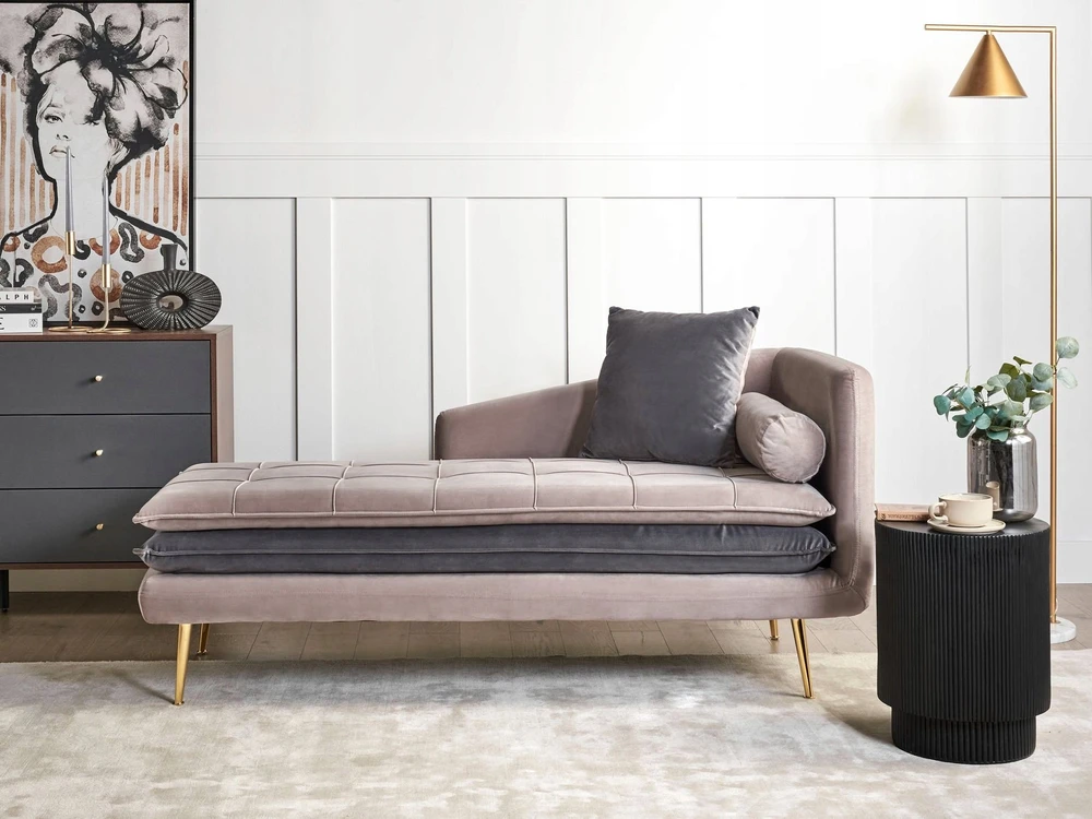 Sofa Beliani Dešininis šezlongas GONESSE, veliūrinis, smėlio ir pilkos spalvos