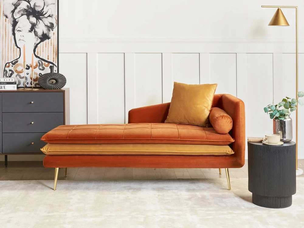 Beliani Dešininė gulto tipo sofa GONESSE, veliūras, oranžinė