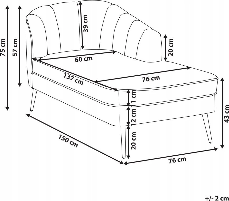 Beliani Dešininė gulto sofa ALLIER, veliūras, šviesiai pilka