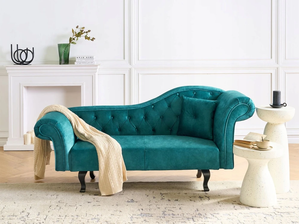 Sofa Beliani Dešininė šezlongo kėdė LATTES II veliūrinė smaragdinė su pagalve