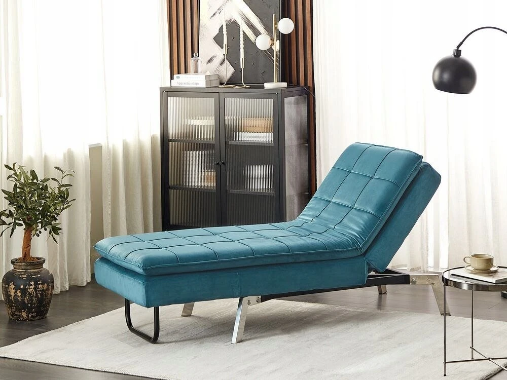 Sofa Beliani Šezlongas LOIRET, veliūrinis, lazurito spalvos