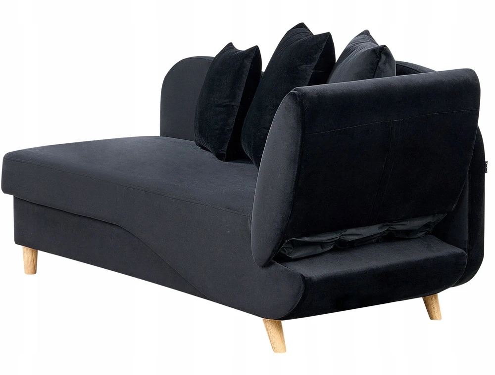 Sofa Beliani Dešininis szezlongas MERI, veliūrinis, juodas, su daiktadėže