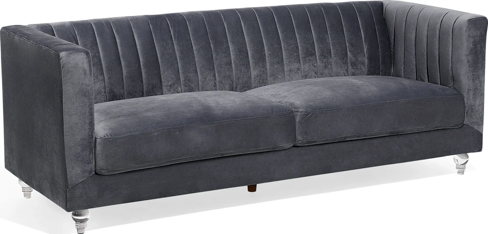 Beliani Trivietė sofa ARVIKA aksominė tamsiai pilka