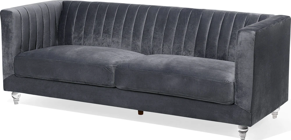 Beliani Trivietė sofa ARVIKA aksominė tamsiai pilka