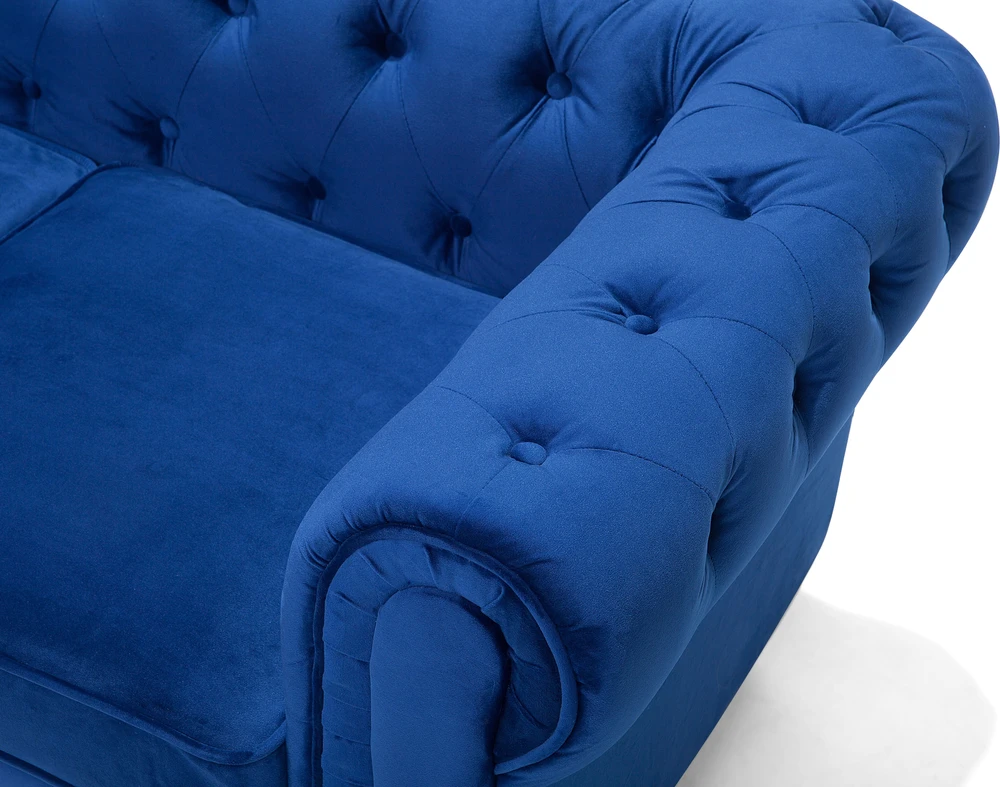 Beliani 3 vietų sofa CHESTERFIELD veliūrinė tamsiai mėlyna