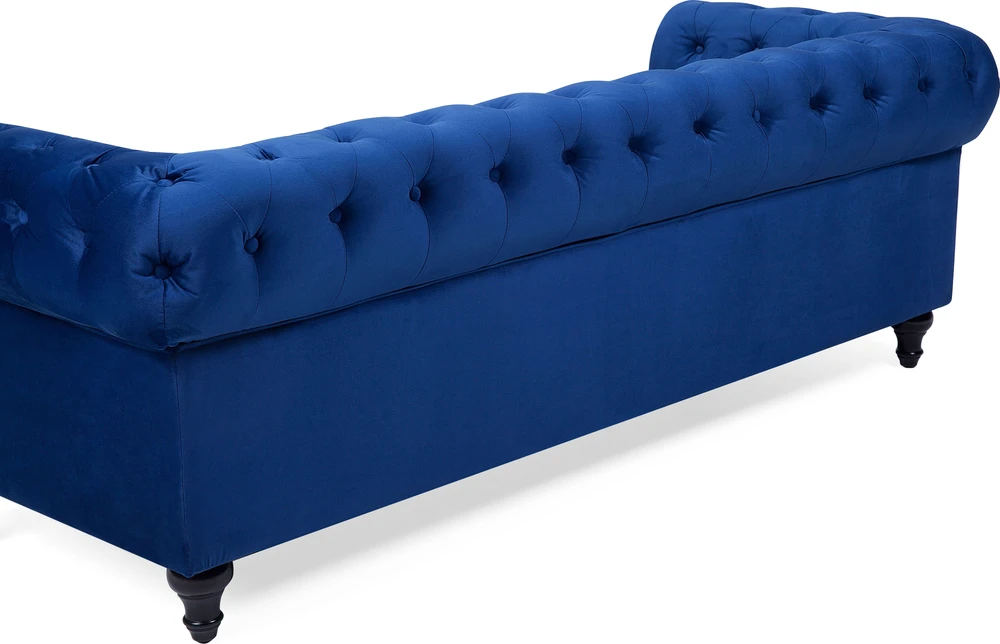 Beliani 3 vietų sofa CHESTERFIELD veliūrinė tamsiai mėlyna