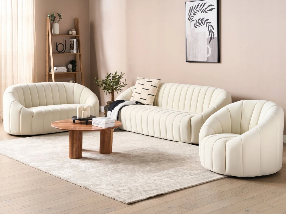 Beliani 3 vietų sofa MALUNG veliūrinė, spalva: balta