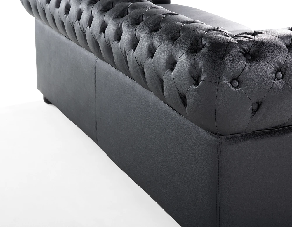 Beliani Trivietė sofa CHESTERFIELD Natūrali oda Juoda
