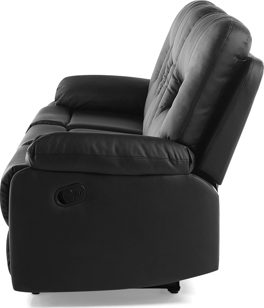 Beliani Trivietė sofa su mechanine atsipalaidavimo funkcija BERGEN odos pakaitalas juoda
