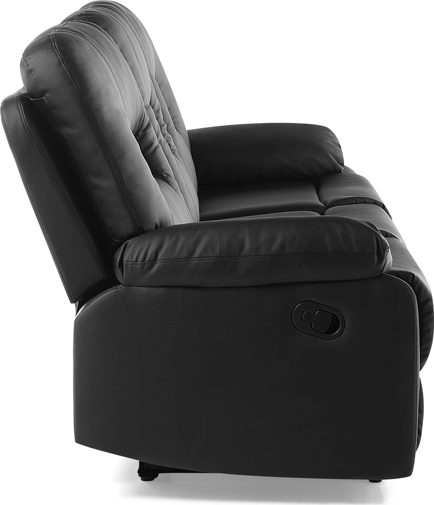 Beliani Trivietė sofa su mechanine atsipalaidavimo funkcija BERGEN odos pakaitalas juoda