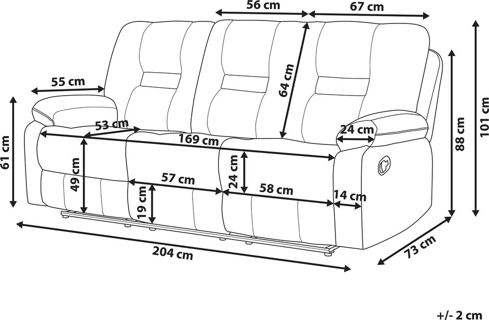 Beliani Trivietė sofa su mechanine atsipalaidavimo funkcija BERGEN odos pakaitalas juoda