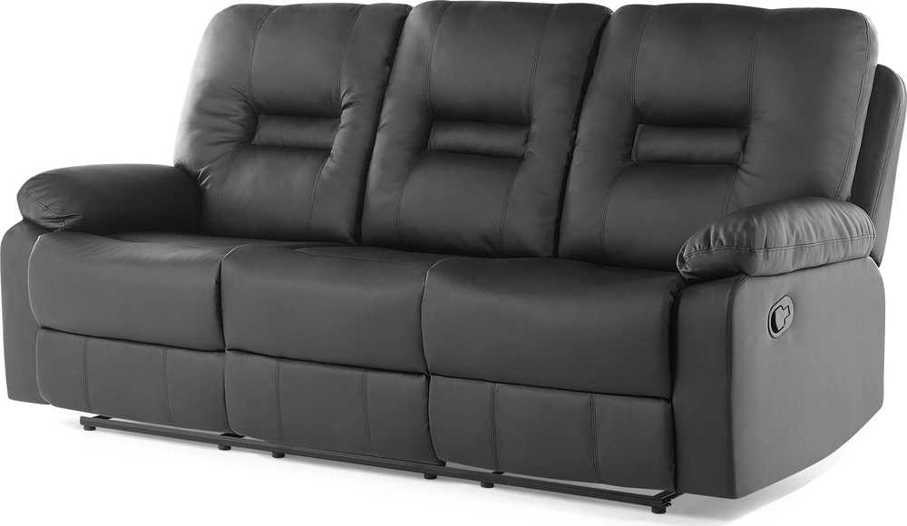 Beliani Trivietė sofa su mechanine atsipalaidavimo funkcija BERGEN odos pakaitalas juoda