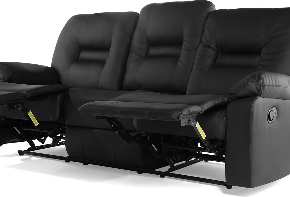 Beliani Trivietė sofa su mechanine atsipalaidavimo funkcija BERGEN odos pakaitalas juoda