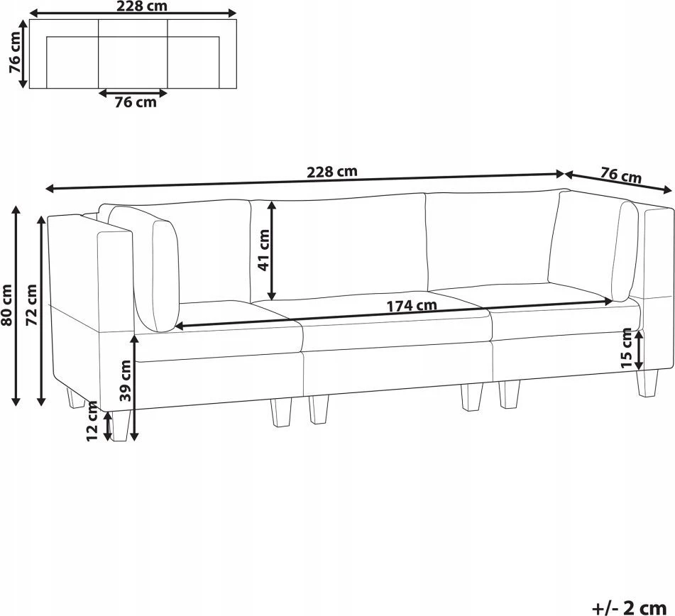 Beliani Trivietė modulinė sofa UNSTAD juoda