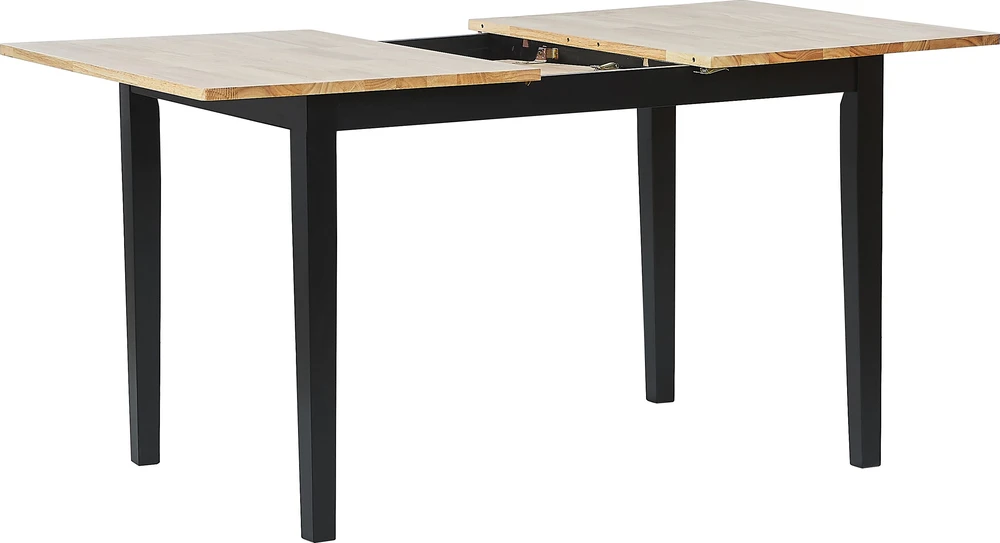 Beliani Išskleidžiamas valgomojo stalas HOUSTON šviesiai rudas/juodas 120/150 cm 90 cm pušies mediena
