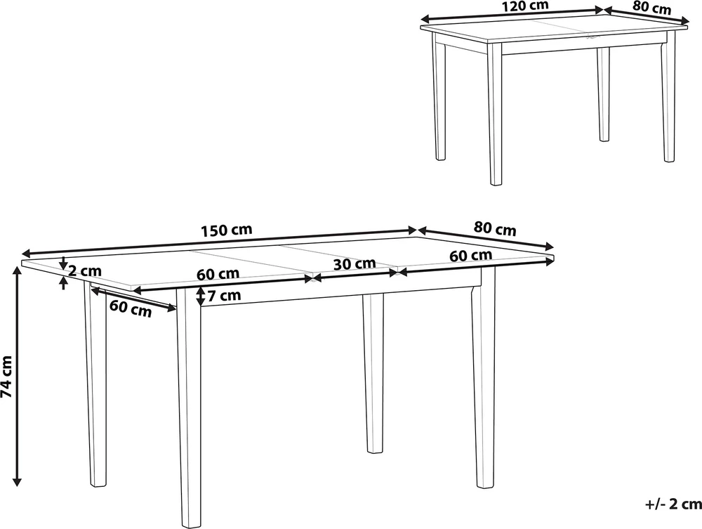 Beliani Išskleidžiamas valgomojo stalas HOUSTON šviesiai rudas/juodas 120/150 cm 90 cm pušies mediena