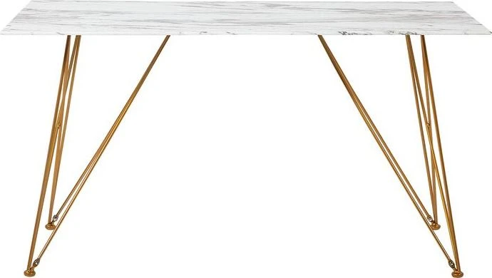 Beliani Valgomojo stalas KENTON baltas marmuras 140 cm 80 cm grūdintas stiklas