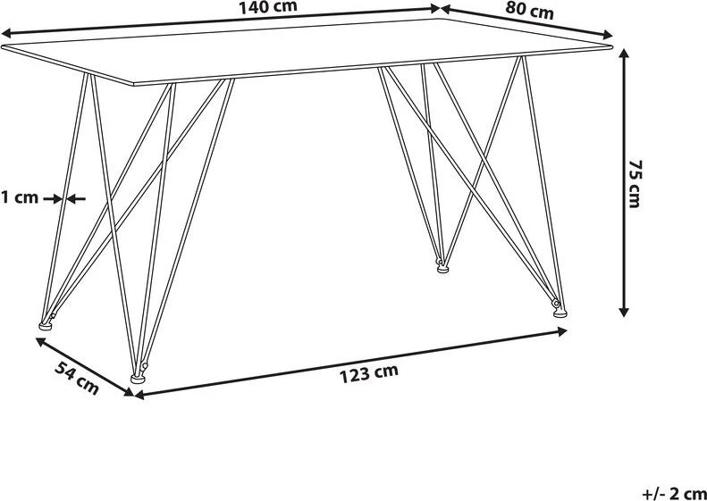 Beliani Valgomojo stalas KENTON baltas marmuras 140 cm 80 cm grūdintas stiklas