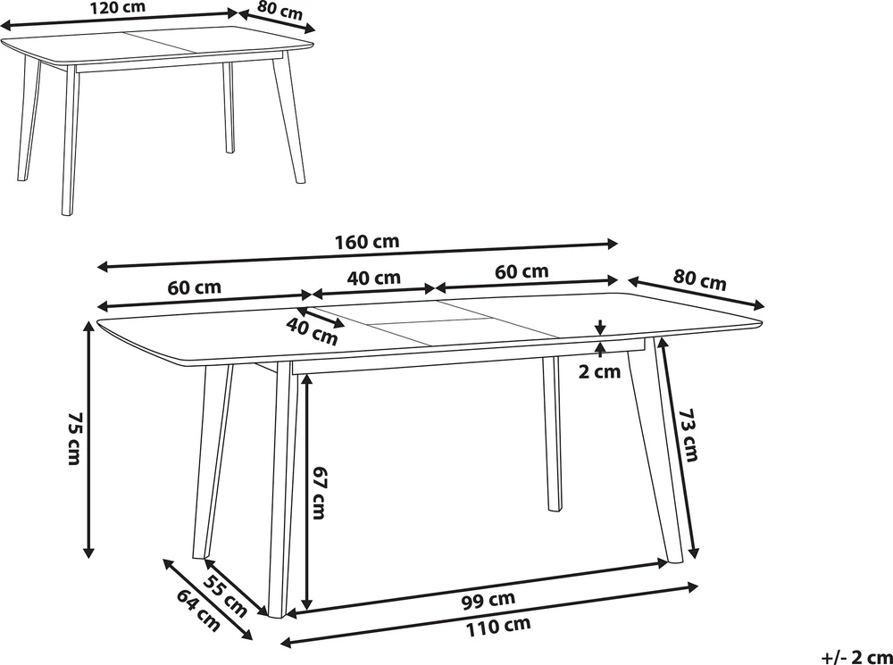 Beliani Išskleidžiamas valgomojo stalas SANFORD baltas 120/160 cm 80 cm