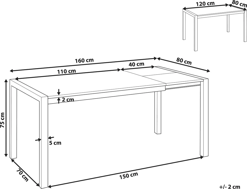 Beliani Išskleidžiamas valgomojo stalas GRANADA Juodas 120/160 cm 80 cm