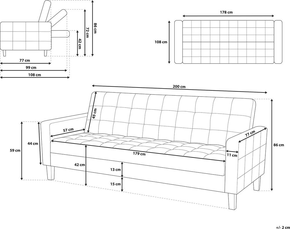 Beliani Trivietė sofa-lova VEHKOO tamsiai pilka