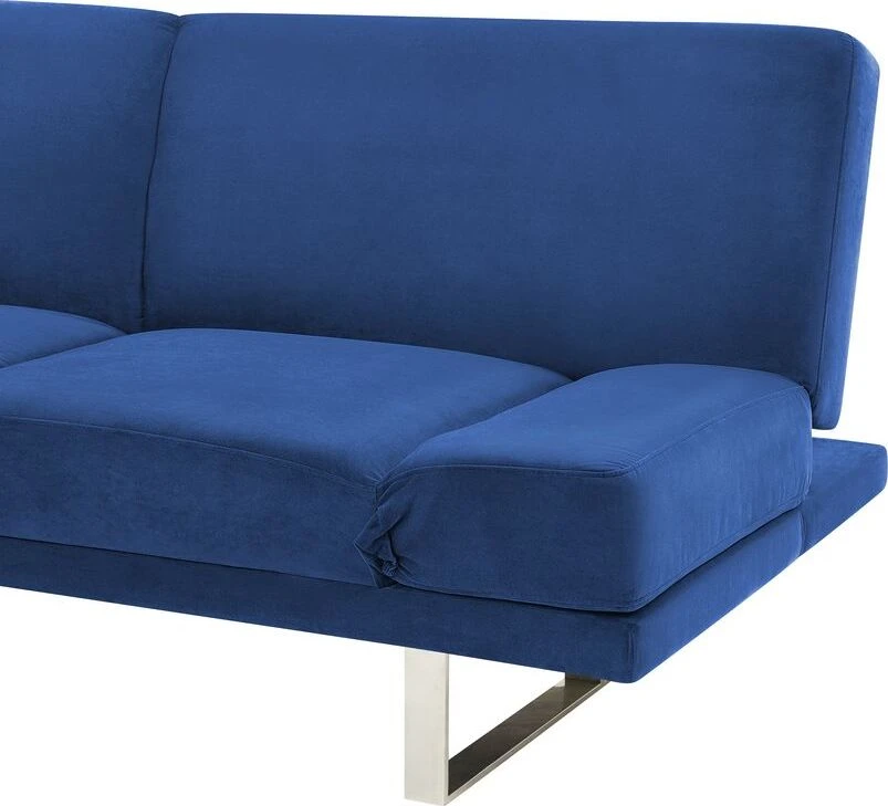 Beliani Dvivietė išskleidžiama sofa YORK iš veliūro, tamsiai mėlyna