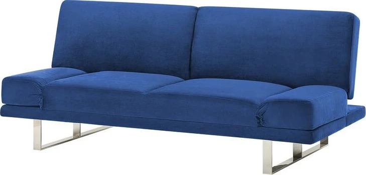 Beliani Dvivietė išskleidžiama sofa YORK iš veliūro, tamsiai mėlyna