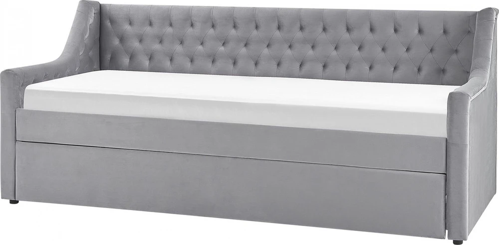 Beliani Ištraukiama lova veliūrinė MONTARGIS 90 x 200 cm šviesiai pilka