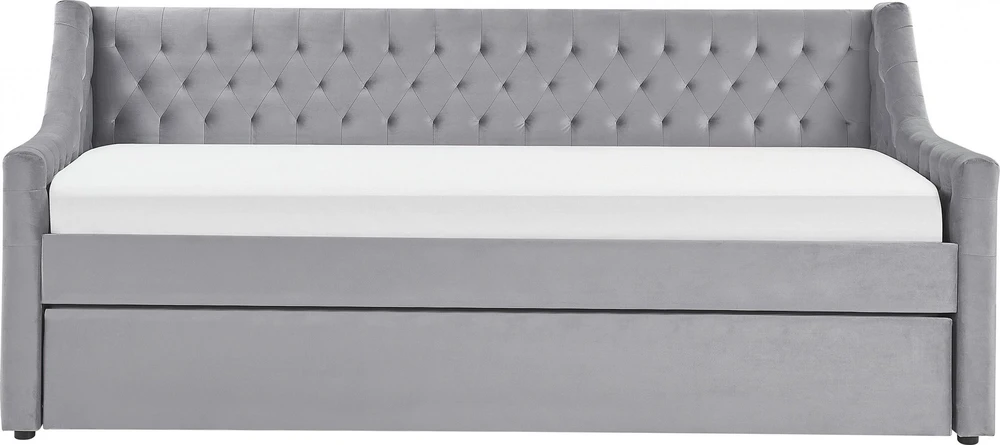 Beliani Ištraukiama lova veliūrinė MONTARGIS 90 x 200 cm šviesiai pilka