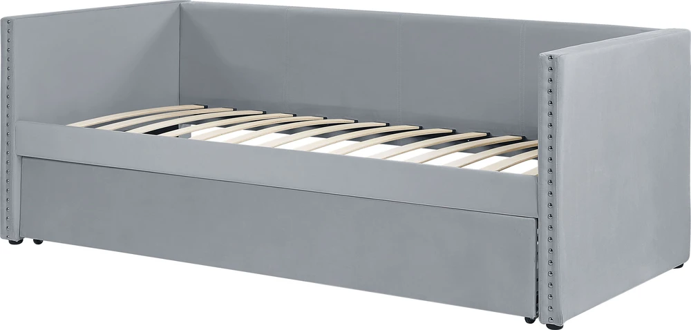 Beliani Išskleidžiama lova veliūrinė TROYES 90 x 200 cm šviesiai pilka