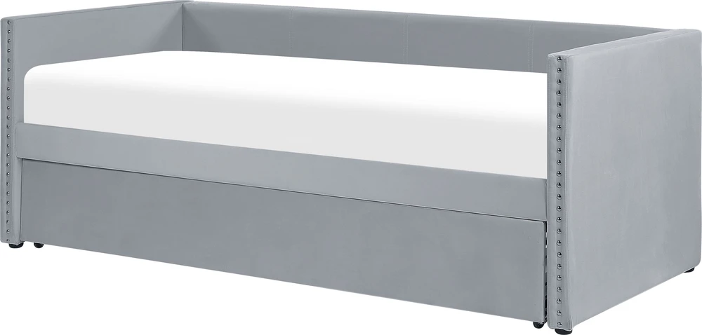 Beliani Išskleidžiama lova veliūrinė TROYES 90 x 200 cm šviesiai pilka