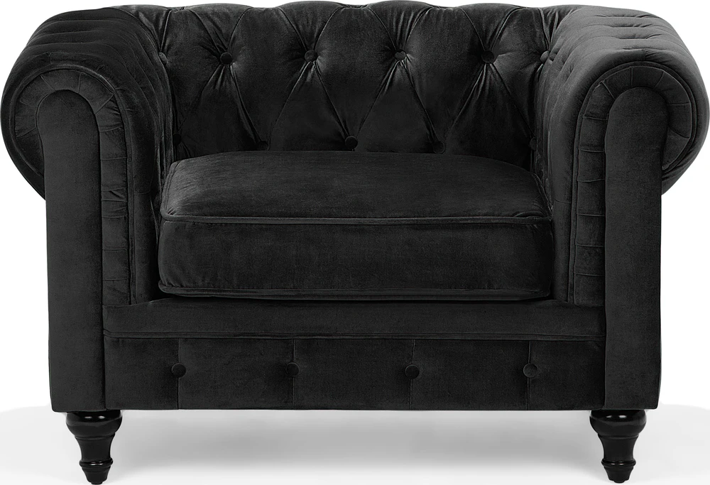 Beliani CHESTERFIELD fotelis, veliūras, juodas