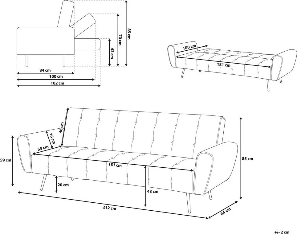Beliani Trivietė išskleidžiama sofa SELNES, veliūrinė, tamsiai mėlyna